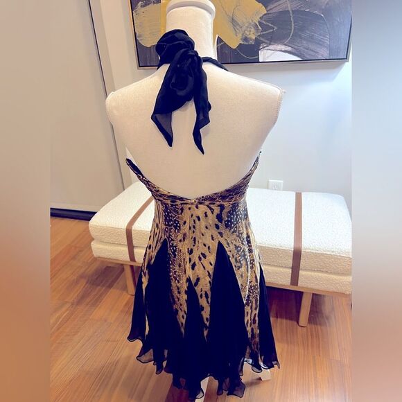 Sean Couture vintage Elegant Black and Gold cocktail Halter Dress size Small - Picture 6 of 10